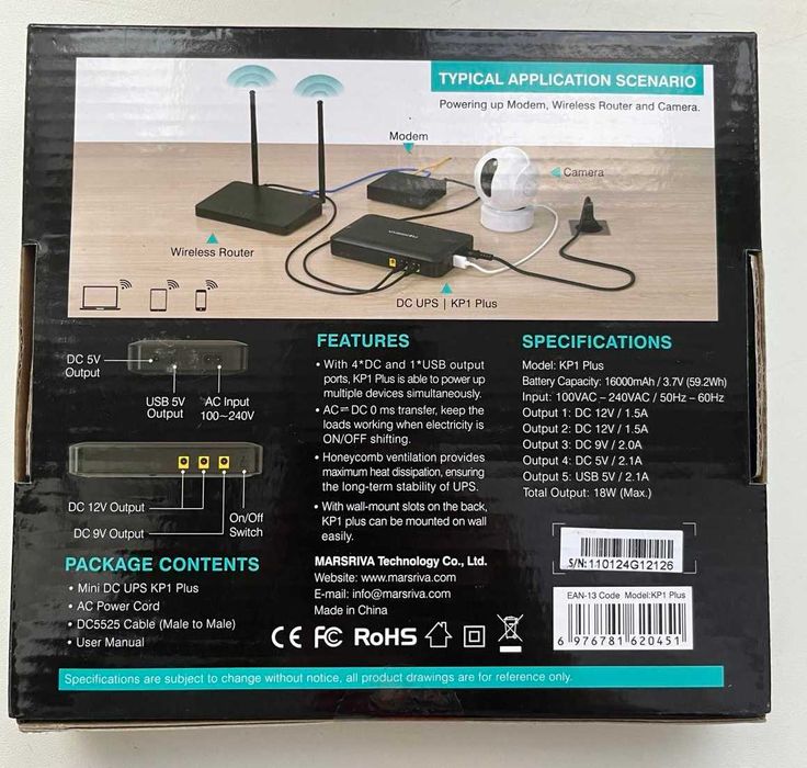 Пристрій живлення для роутерів MARSRIVA KP1 Plus 60 Вт/год (16000) 18W