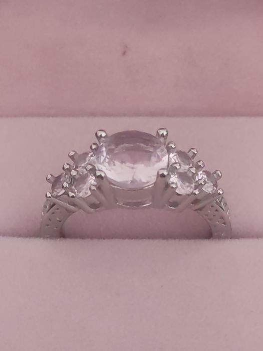 Anel Prata Zircônias Rosa