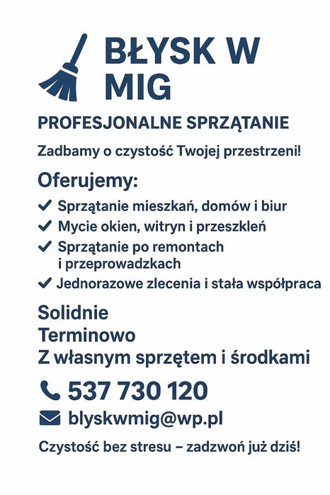 Usługa sprzątania BŁYSK W MIG