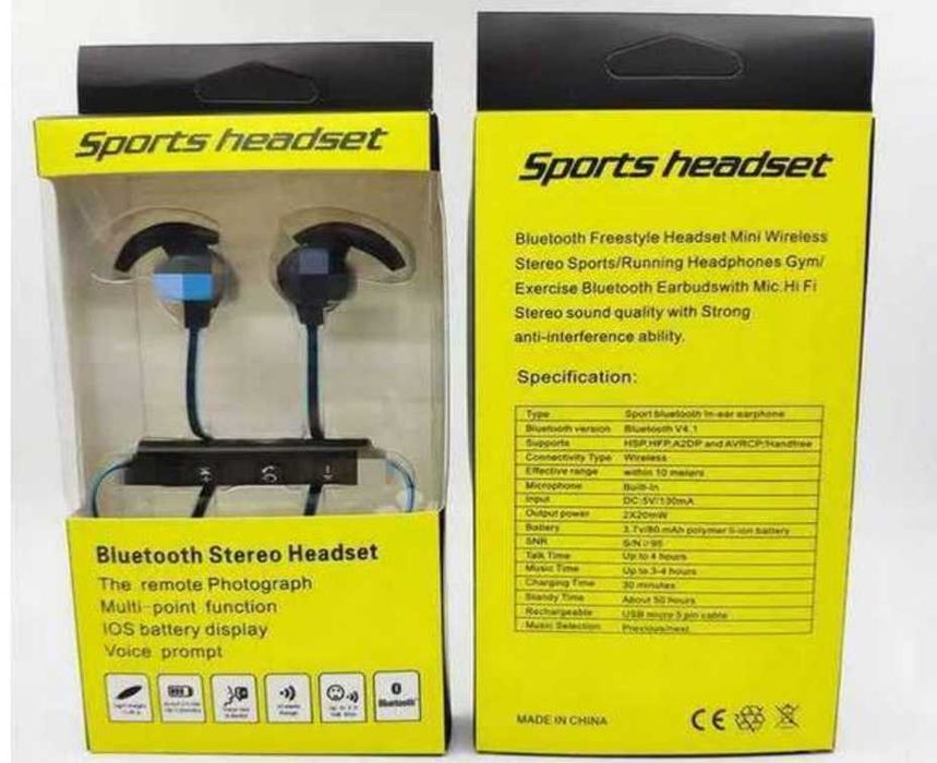 Słuchawki Sportowe Bezprzewodowe Bluetooth Stereo Z Mikrofonem