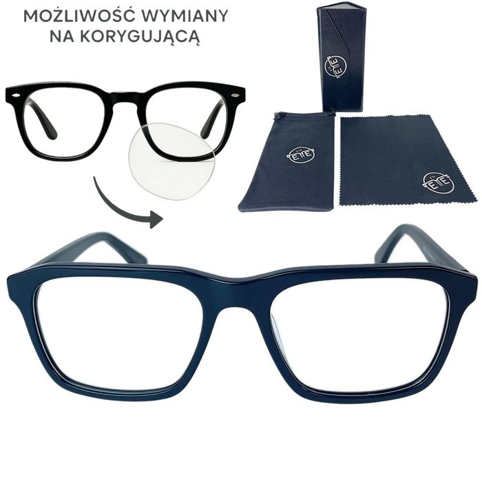 Okulary oprawki zerówki do wymiany na korygujące Acetat+zestaw z etui