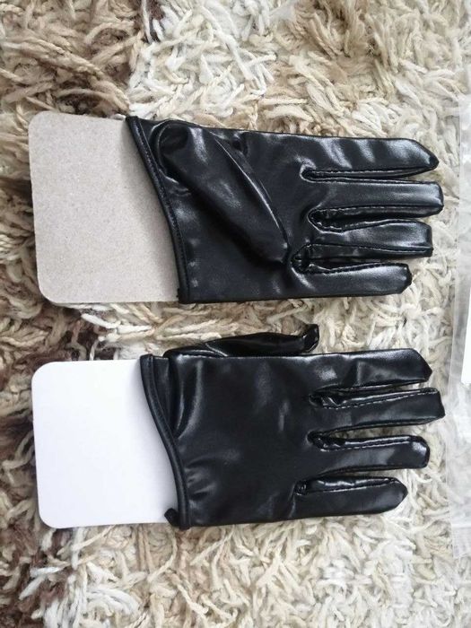 Лаковые Кожаные перчатки напальчники Шкіряні рукавички на пів ладошки