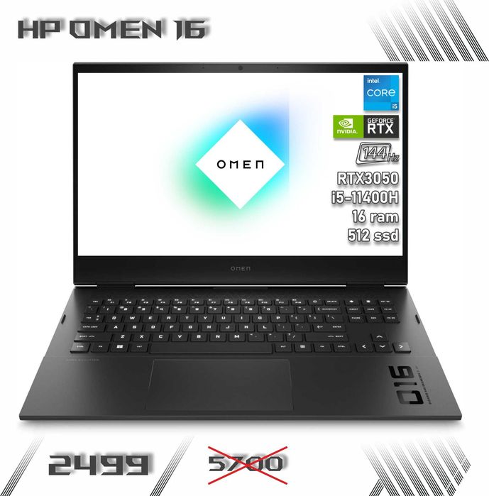 LAPTOP GAMINGOWY HP Omen 16" RTX 3050 Ti Intel i5-11400H 144hz