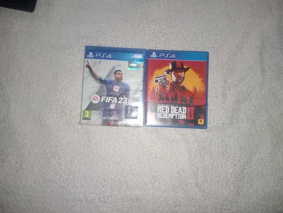 PS4 Pro 1TB + 2Jogos Red Dead Redemption 2 e FIFA 23 — sem comando com todos os cabos