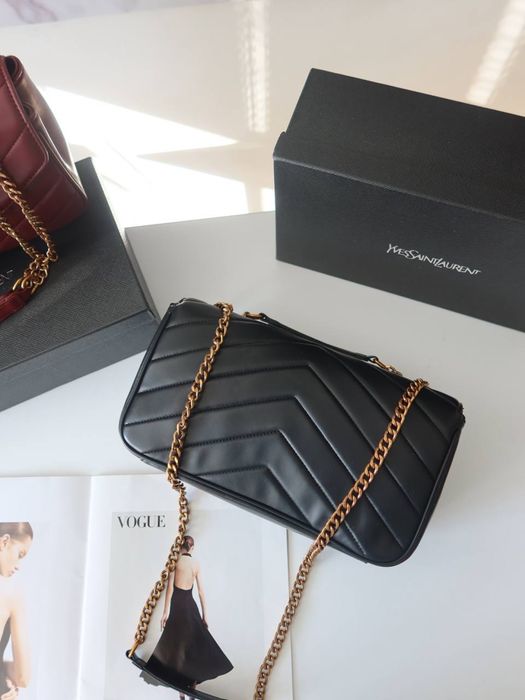 Сумка Yves Saint Laurent Loulou, жіноча шкіряна сумка в чорному, бордовому та білому кольорі, кожаная сумка лоран