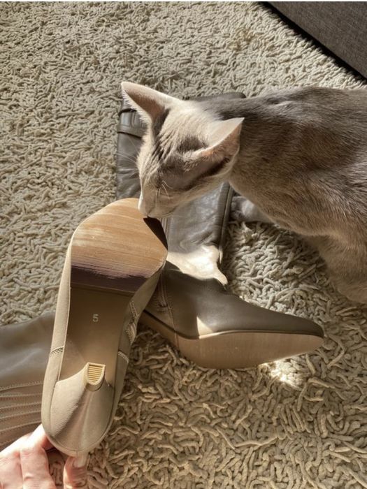 Чоботи-козаки, бежеві/нюдові, НОВІ, натуральна шкіра