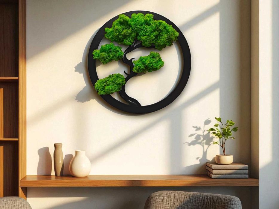 Żywy obraz z mchu chrobotka PREZENT Bonsai Obraz  Ozdoba na ścianę