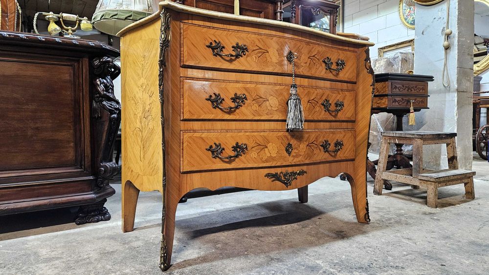 Antyk  Stara Piękna Komoda masywna beczka z marmurem nr1