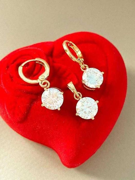 Позолоченные Серьги "Утонченность" + Кулон. Позолота. Сережки