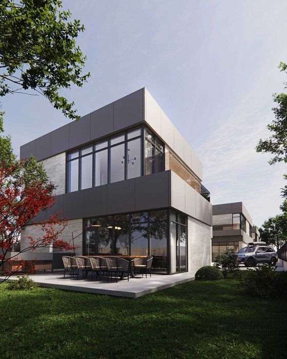 Современный дом на фонтане