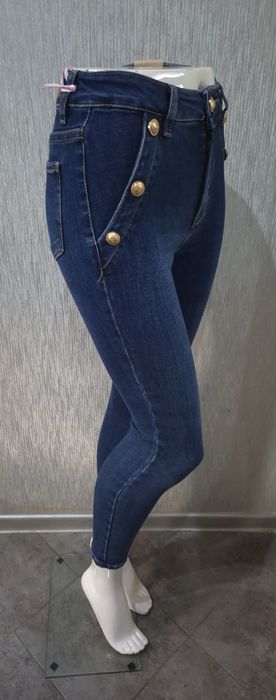 Spodnie rurki granat złote guziki Re dress xs