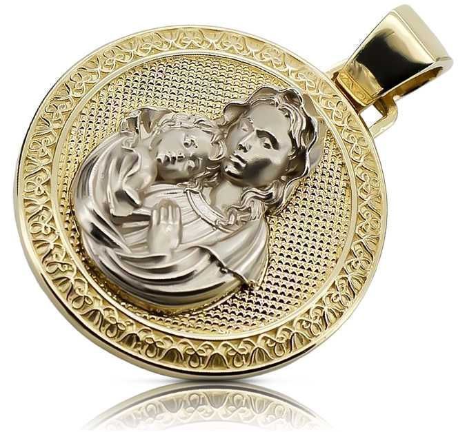 Złoty medalik ikona 14k 585 zawieszka Bozia pm027yw Wrocław 37mm