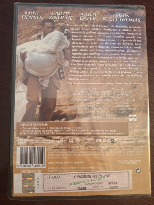 DVD '' O Paciente Inglês ''Novo com Película''