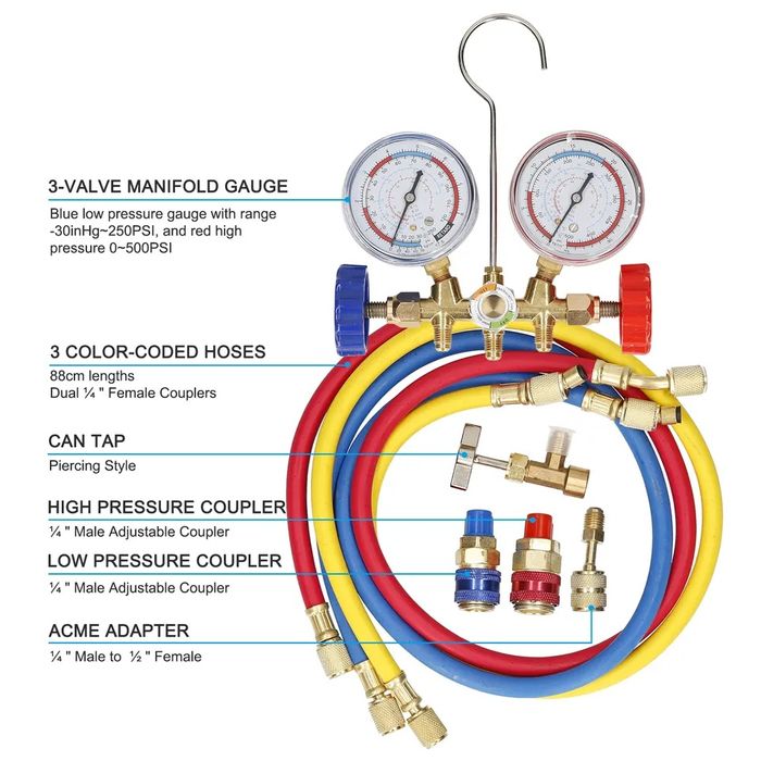 Kit manómetros pressão carregar ar condicionado auto