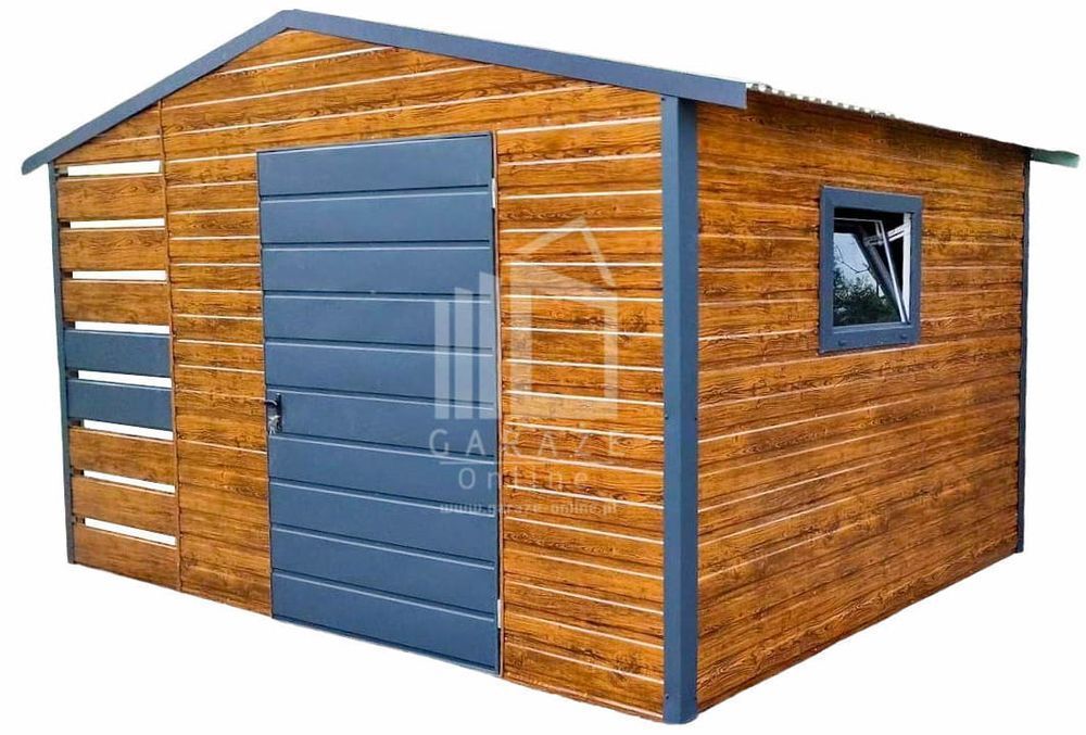 Schowek Domek Ogrodowy 3m x 3m + Wiata  Drzwi - Drewnopodobny ID213