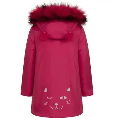 ENDO Piękna długa kurtka zimowa z pomponami 128 cm dziewczynka