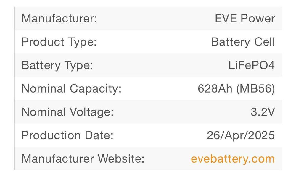 Eve MB56 Призматичний - 628Аг - LiFePO4 3.2В - Клас A