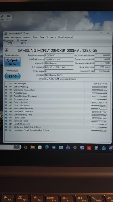 SSD NVME Samsung 8HCGR-000MV MZ-FLV128