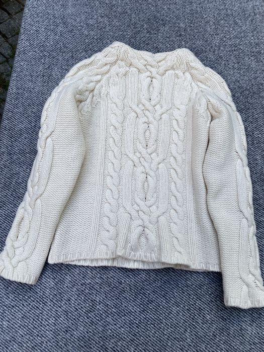 Kremowy ecru wełniany merino kaszmirowy sweter Bally