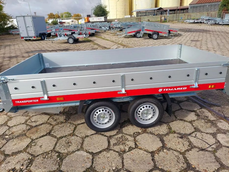 TEMARED Transporter 3015/2 Aluminiowe burty 750 kg dmc  Nowa przyczepka samochodowa 305cmx154cmx40 cm Brzeg