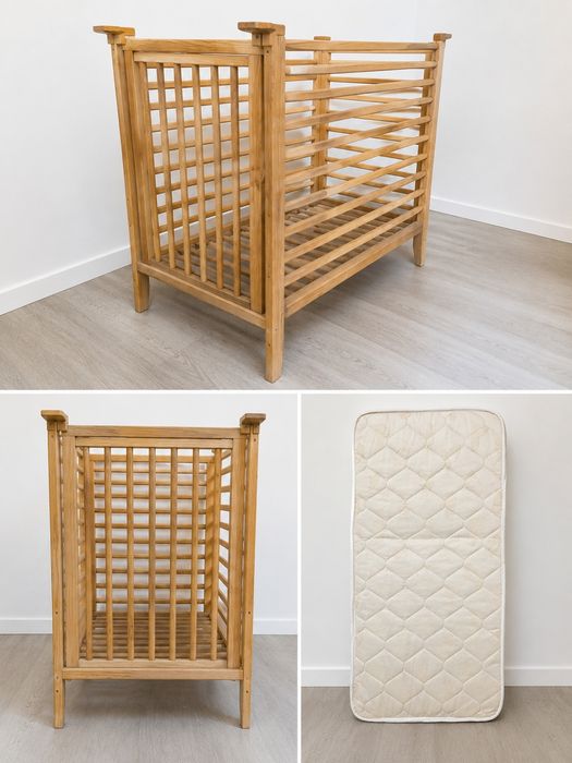 Cama de Bebé em Madeira + Colchão – Muito Bom Estado