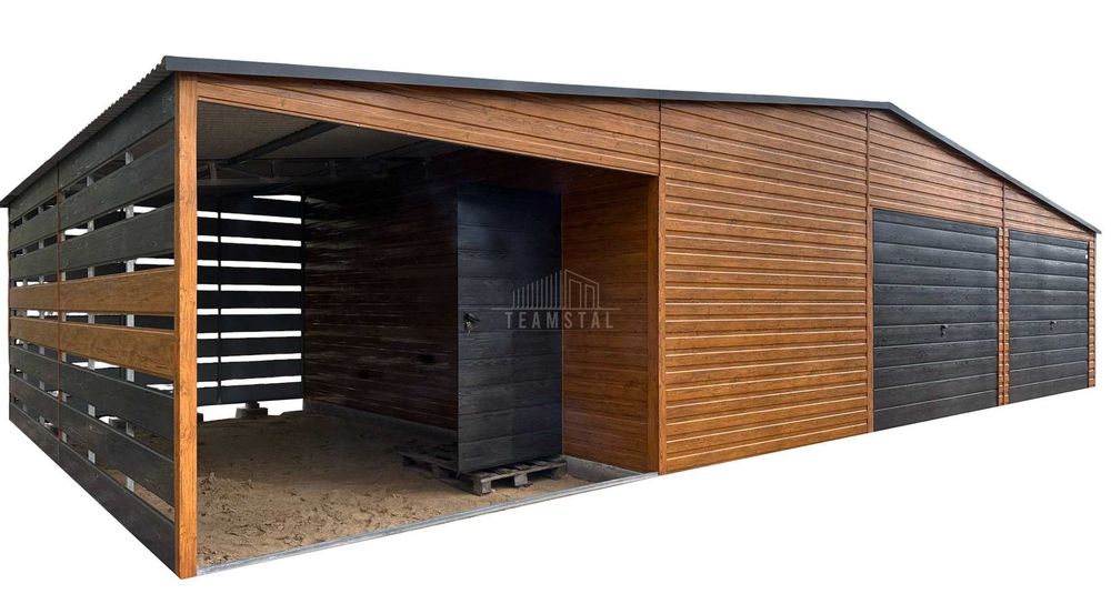 Garaż blaszany 10,5x6m wiata 4,5m 2x brama uchylna drzwi dach TS1122