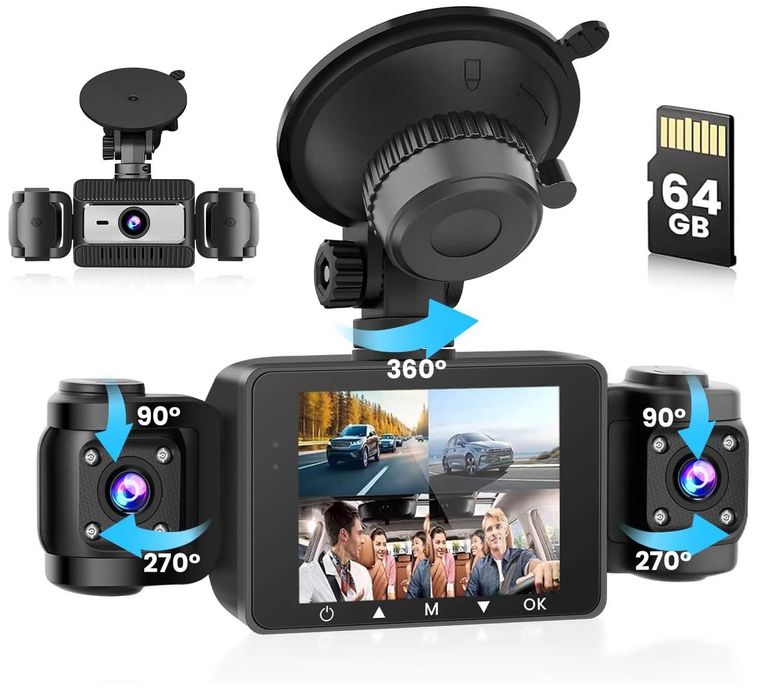 Kamera Samochodowa Wideo rejestrator 4 360° 1080P G-Sensor Noc 64GB