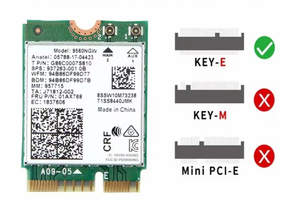 WIFI  + Bluetooth адаптер з антенами  INTEL 9560NGW m.2  NVMe