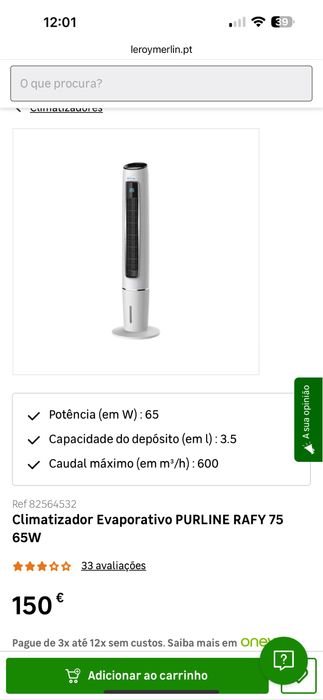 Ventilador Climatizador Evaporativo PURLINE RAFY 75 65W