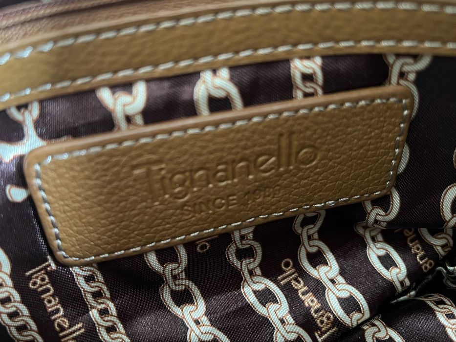 Tignanello nowa włoska mini torebka na ramię skóra karmel