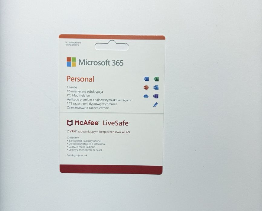 Karta Microsoft 365 1 personal kod do programow Excel Word Antywirus