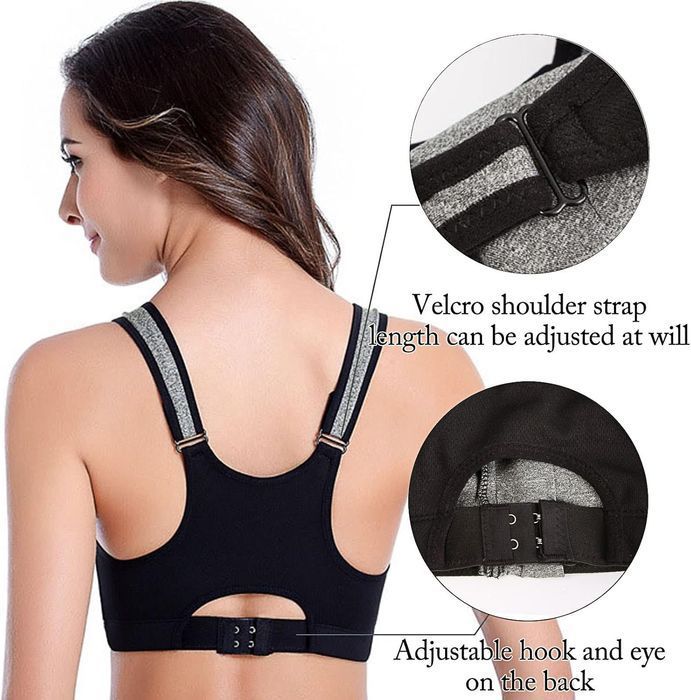 Sports Bra - Front Zipper Push-Up - 3XL Grey