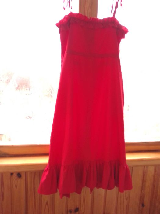 Сарафан С М красный длинный, пуговицы, завязки, беременным, кормящим