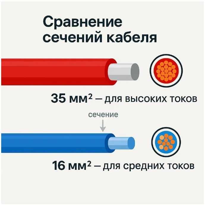 Силові кабелі для АКБ/інвертора — 16 і 35 мм²