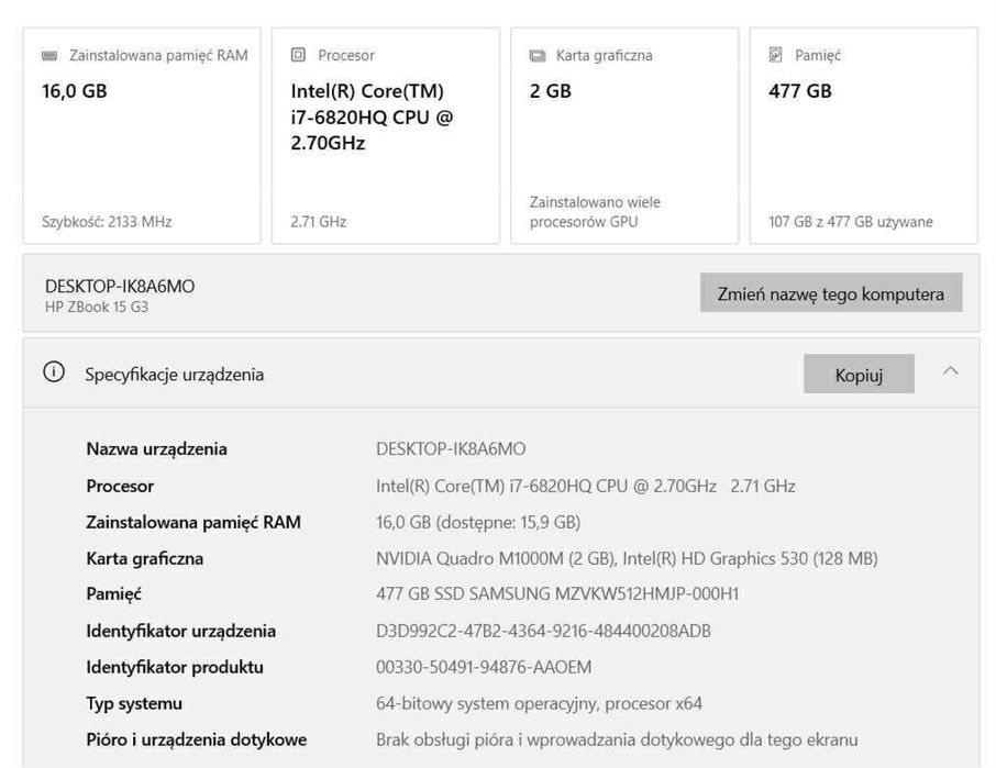 Laptop HP ZBook 15 G3, RAM 16GB, Intel Core i7,