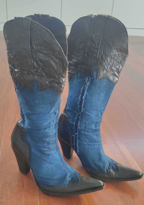 Botas Texanas Vintage 38 – Ganga e Pele – Estilo Cowboy Feminino