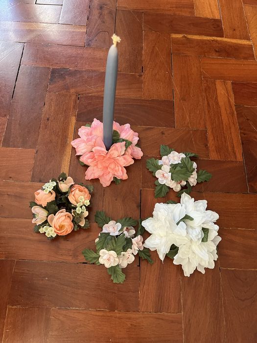 Enfeites flores para velas castiçal