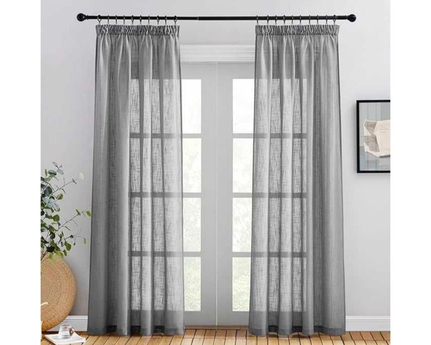 Zasłony z lnianą strukturą na taśmie 140x220 cm 2 szt ciemnoszare