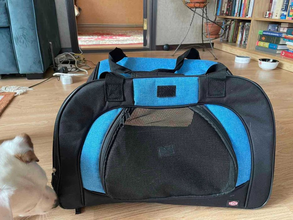 Сумка-переноска для домашніх тварин з плюшевим вкладишем Синя