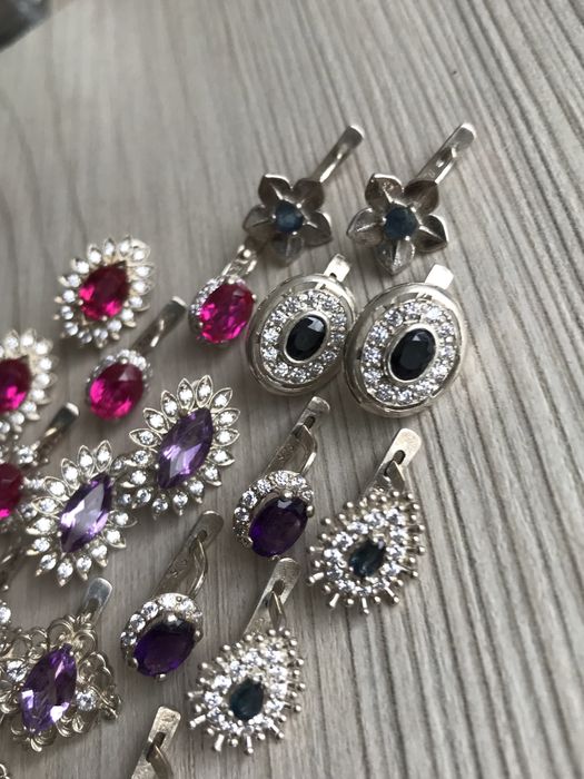 Серьги сапфиры и рубины серебро.