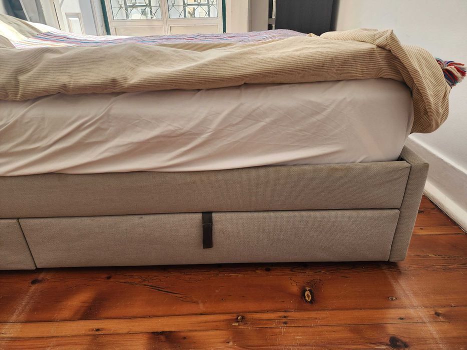 GLADSTAD Cama estofada c/2 caixas arrum, Kabusa cinz clr, 140x200 cm