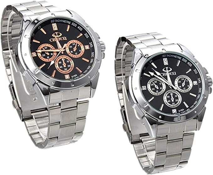 Męski zegarek na rękę  z paskiem ze stali nierdzewnej 2 sztuki