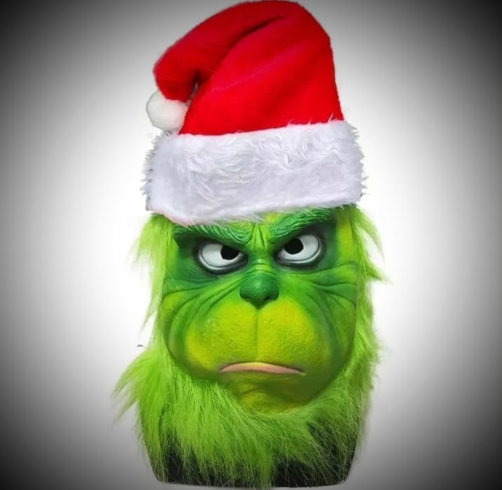 Realistyczna maska Grinch z czapką świąteczną