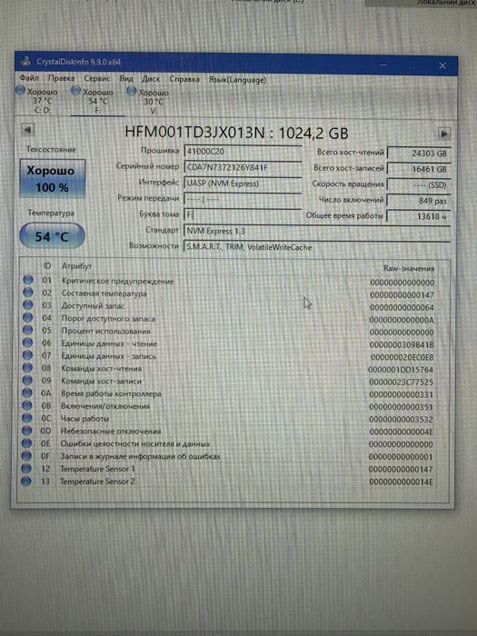 SSD SK Hynix 1TB NVMe M.2 в гарному стані 1 ТБ