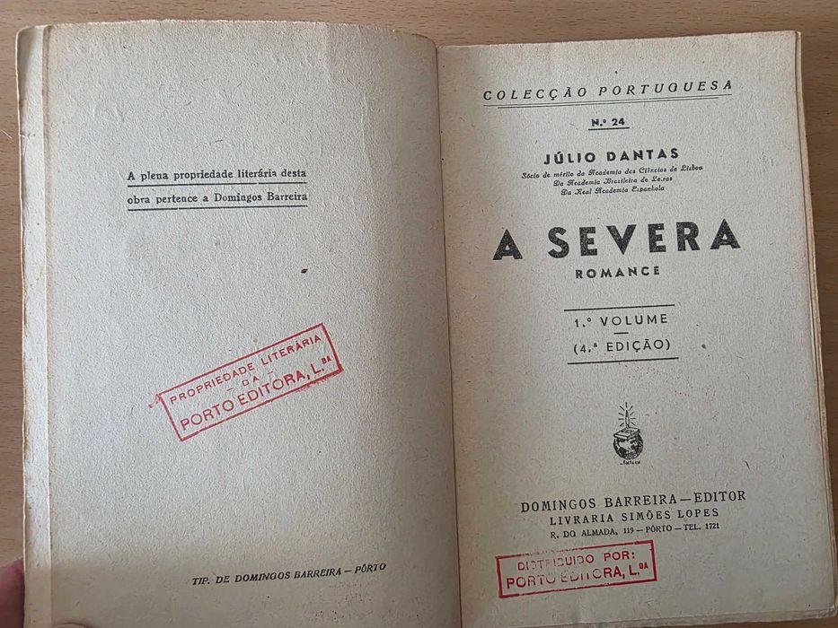 2 livros com o romance "A Severa" de Júlio Dantes