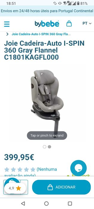 Cadeira de bebé giratória, como nova