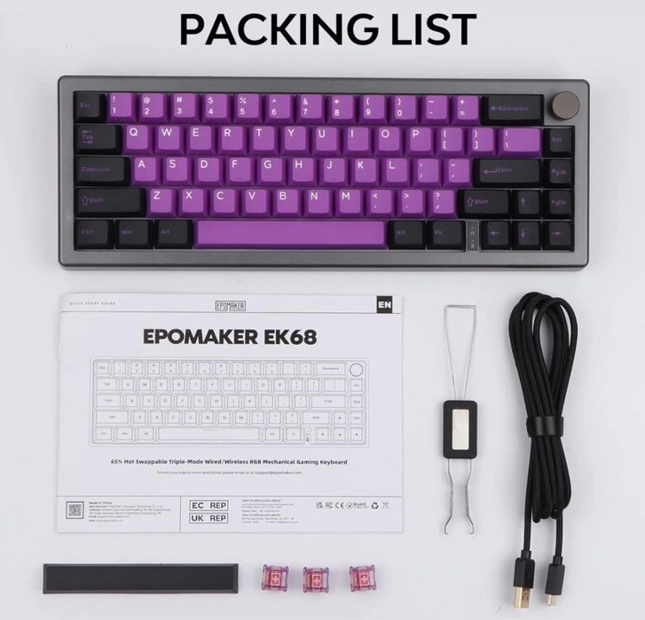 Teclado mecânico EPOMAKER EK68 65% (RGB; Wireless; Bluetooth) - NOVO