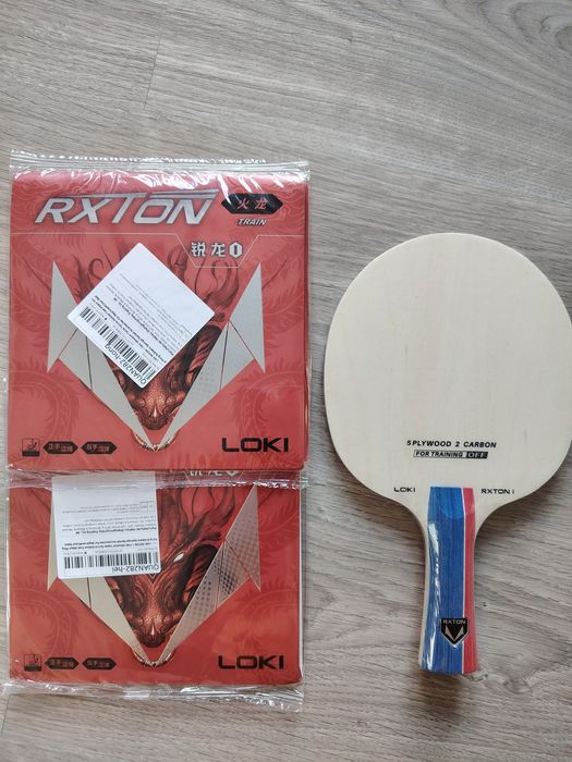 Złożona rakietka z Loki Rxton I OFF z okładzinami Loki Rxton I Fire Dragon, tenis stołowy