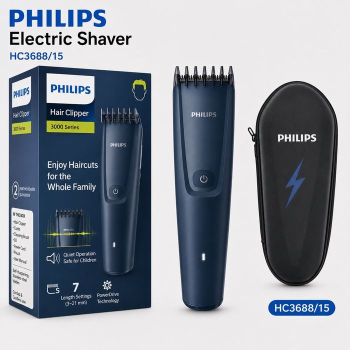 Машинка для стрижки волос PHILIPS( Series 3000). Модель HC3688/15 В комплекте с фирменным футляром  Philips.