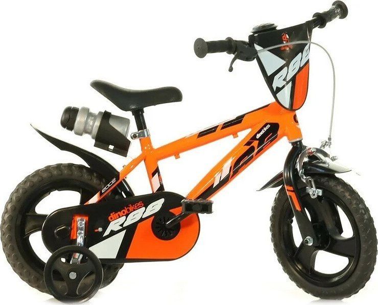 Rowerek Dziecięcy 12 Cali Z Kółkami Bocznymi Dino Bikes Pomarańczowy Do Nauki Jazdy